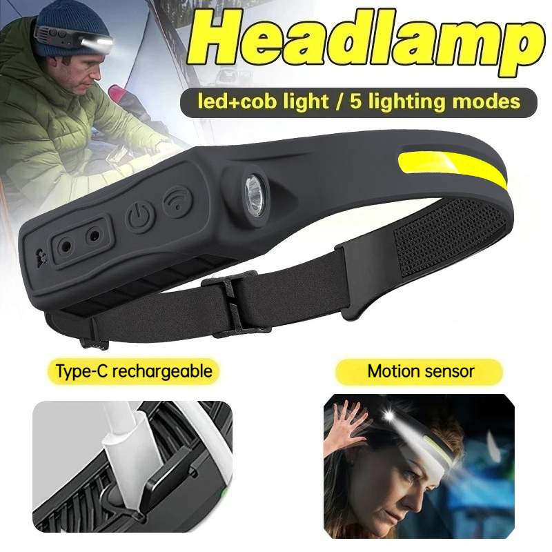 Led Headlight Bulbs - Powerful COB LED Sensor Headlamp Rechargeable